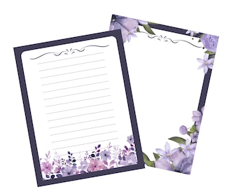Junk journal pages digital,Letter writing paper,Printable Purple Flowers Stationery Writing Paper Printable, Purple digital paper