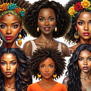 Clipart donne nere, clipart afroamericane, donne nere su sfondo trasparente, pacchetto ragazza alla moda 11 PNG.