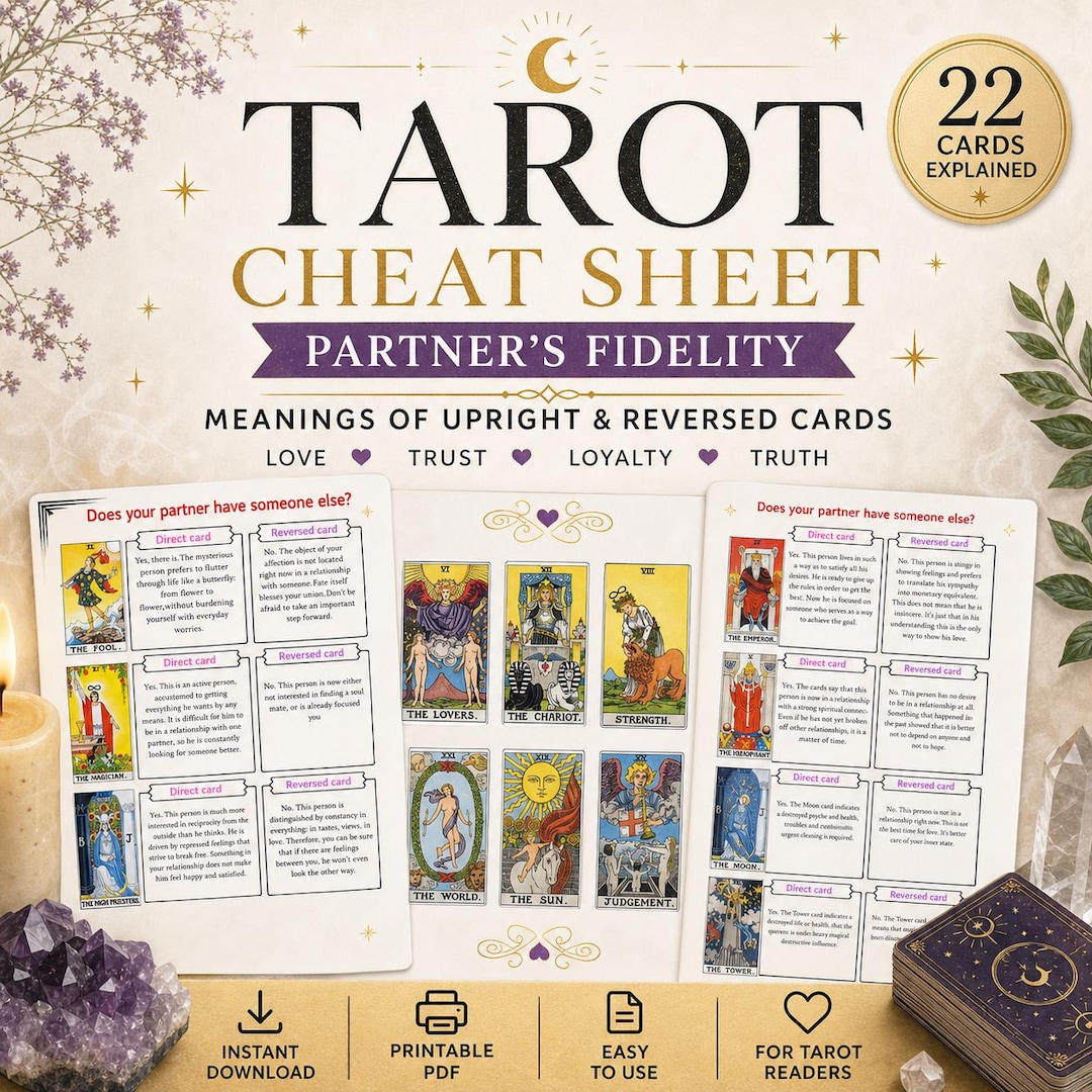 Tarot Cheat Sheet Partner Fidelity, Upright & Reversed Meanings