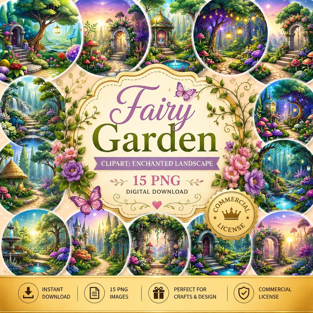 Fairy Garden Clipart: Enchanted Landscape PNG Set (15 Images) - Etsy