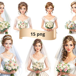 Clipart sposa, Clipart matrimonio, Illustrazione sposa, Ritratto sposa, Clipart sposa, Set matrimonio png, Donna matrimonio, Sposa Donna 15 png