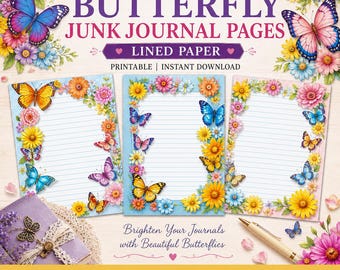 Journal papillon indésirable, papier ligné, papeterie imprimable, téléchargement numérique 3 PNG