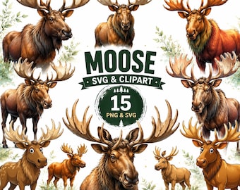 Moose SVG, Woodland Animal Clipart, Rustic Moose Illustrations, Commercial Use, Digital Download 15