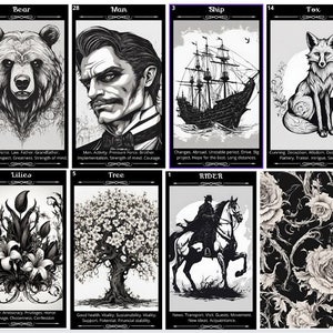 Lenormand deck printable with answers 36 backed cards.A unique author's oracle. Dark oracle deck. Gothic oracle.Cards with answers. Digital