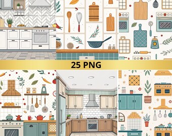 Digitale keukenpapierset: naadloze kook- en receptachtergronden (25, png)