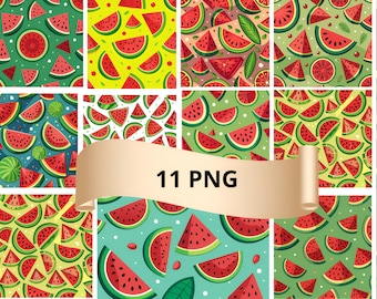 Seamless Watermelon Pattern: Summer Vector Print (11 PNG) (Digital Download)