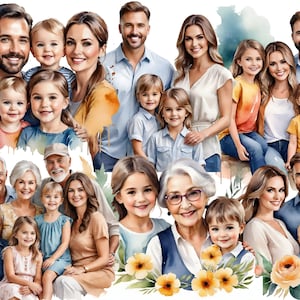 Clipart de família, pacote de clipart de família, clipart aquarela, 6 clipart de família PNG, clipart de vovó, clipart de mãe, clipart de pai.