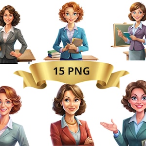 Leraar clipart, mooie leraar clipart, leuke clipart, Lady Boss, terug naar school, schooltijd clipart, business casual, 15 png