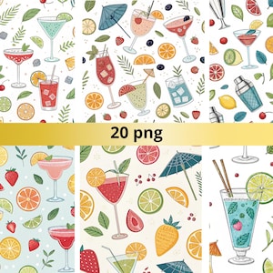 Seamless pattern cocktails, Cocktail digital paper, Digital paper set 20 png
