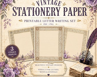 Vintage Stationery Paper Set, Printable Letter Writing, Antique Lined Pages, Retro Paper, Digital Download