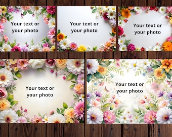 Floral backdrop. Background for collages, for photos, for postcards. Floral photo background. 5 backgrounds for your cute projects