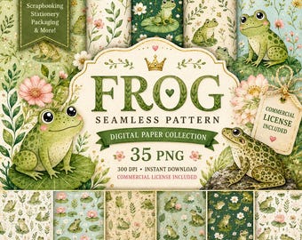 Frosch Musterdesign, digitales Papier, Aquarell 35 PNG, Kinderzimmer Muster, kommerzielle Nutzung, Sofort Download
