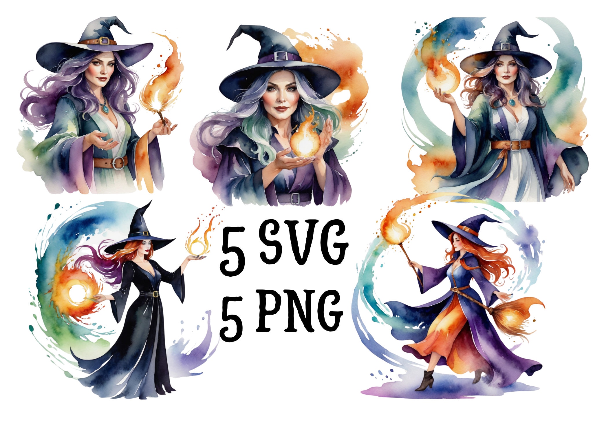 Witch SVG, Witch Clipart, Mystical SVG, Watercolor Witch, Witchcraft ...