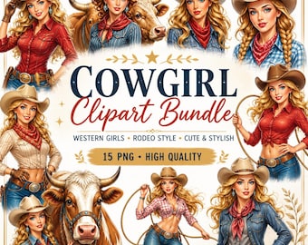 Cowgirl Clipart , Western Girl with Cow, Rodeo Clipart,  Farm Animal Graphic, Digital Download 15