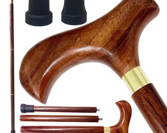 Bastone da passeggio in legno fatto a mano, circa 36" con impugnatura in ottone, 2 punte in gomma per uomo, donna, anziani, ottima idea regalo
