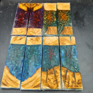 Multicolor Olive Wood Resin Knife Scales, Random 4 Pair Set Knife Handle Making Material, Knife Maker Supplies