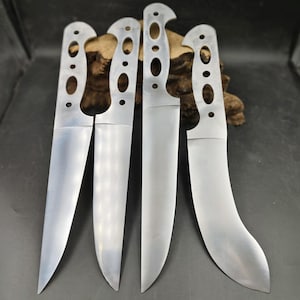 Hardened Kitchen Knife Blank Set, 4 pcs Full Flat Butcher Blades, Stainless Steel Skinning Boning Knife Maker Supplies Breaking Knife Custom Making Steel Craft Supply