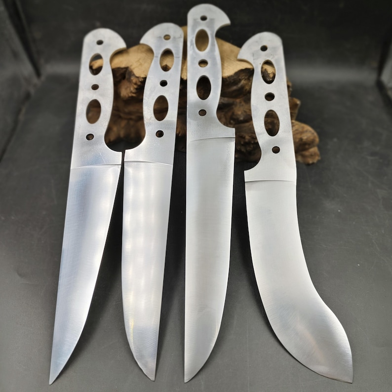 Hardened Kitchen Knife Blank Set, 4 pcs Full Flat Butcher Blades, Stainless Steel Skinning Boning Knife Maker Supplies Breaking Knife Custom Making Steel Craft Supply