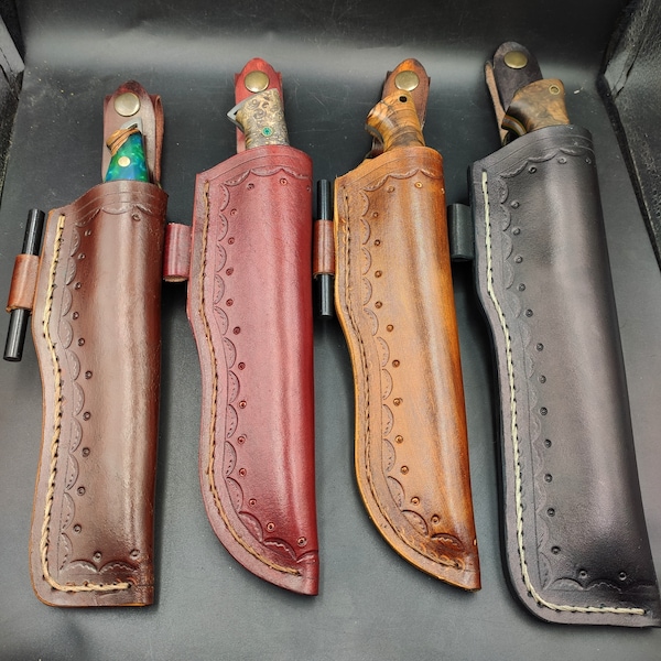 Universal Knife Sheath, Crafted Leather Knife Holster, Knife Maker Supplies, with D-ring & ferro rod holder