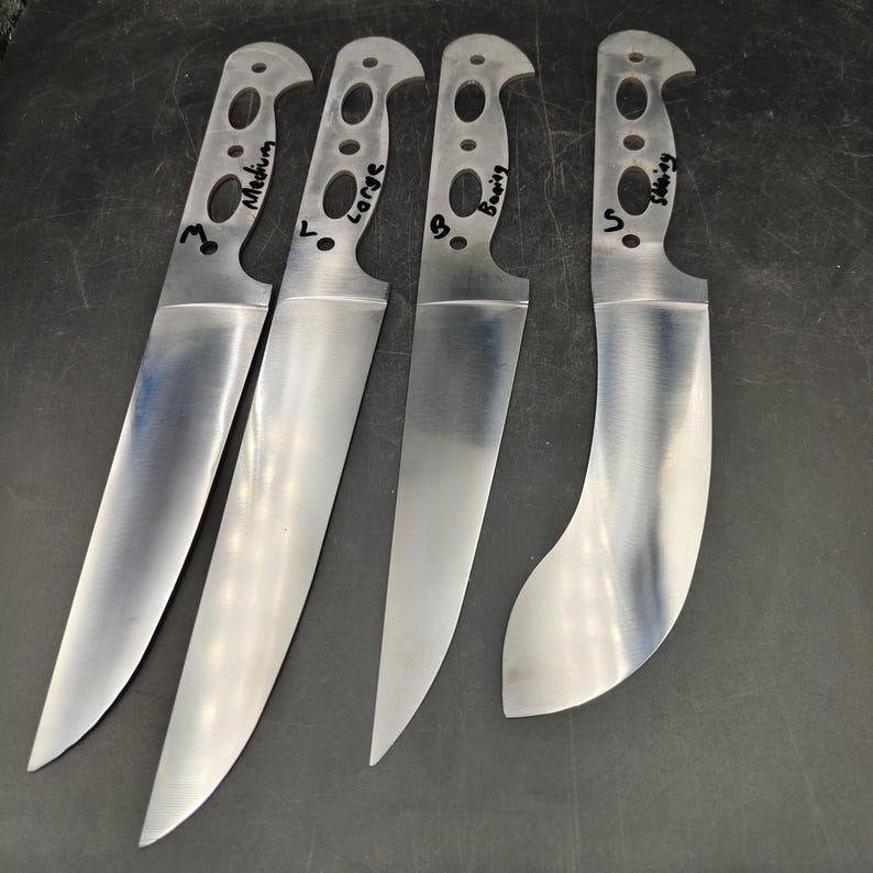 Hardened Kitchen Knife Blank Set, 4 pcs Full Flat Butcher Blades, Stainless Steel Skinning Boning Knife Maker Supplies Breaking Knife Custom Making Steel Craft Supply