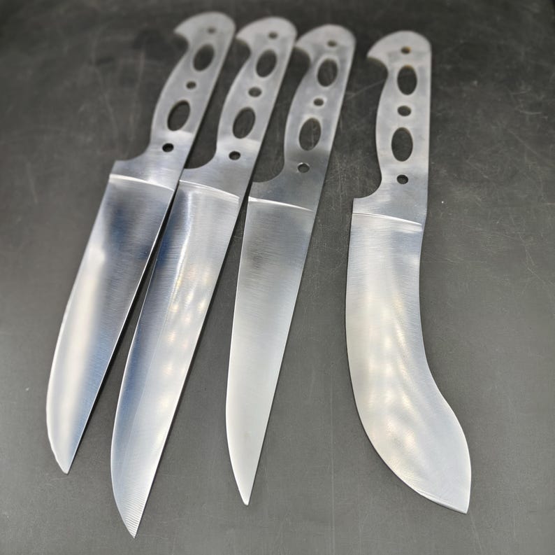 Hardened Kitchen Knife Blank Set, 4 pcs Full Flat Butcher Blades, Stainless Steel Skinning Boning Knife Maker Supplies Breaking Knife Custom Making Steel Craft Supply