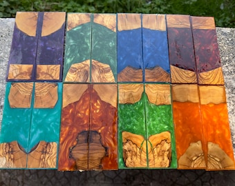 Écailles de couteaux hybrides en résine de bois d&#39;olivier, matériaux de manche pour la fabrication de couteaux, cadeau de fabricant de couteaux