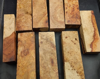 Blok z drewna amboyna, rękojeść noża z twardym drewnem, łuski, materiały do produkcji noży