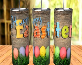 20oz Skinny Straight Sublimation Happy Easter Sublimation Tumbler Design Wrap