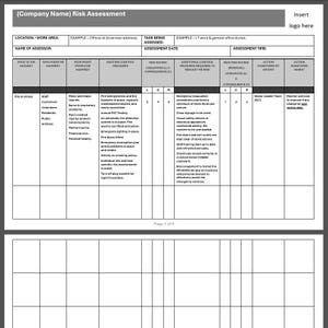 Blank Risk Assessment Template Editable Word Document IOSH Format