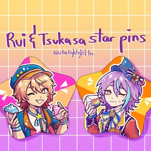 Project Sekai Rui Kamishiro and Tsukasa Tenma Pinback Star Buttons