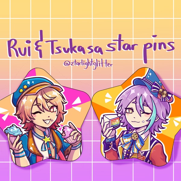 Project Sekai Rui Kamishiro and Tsukasa Tenma Pinback Star Buttons