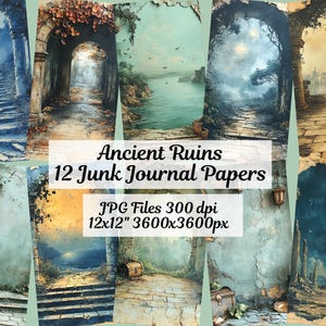 Ancient Ruin Junk Journal Digital Paper Pillars JPG Image Scrapbook Cardmaking 12 Arch Design Instant Download Commercial Printable Treasure