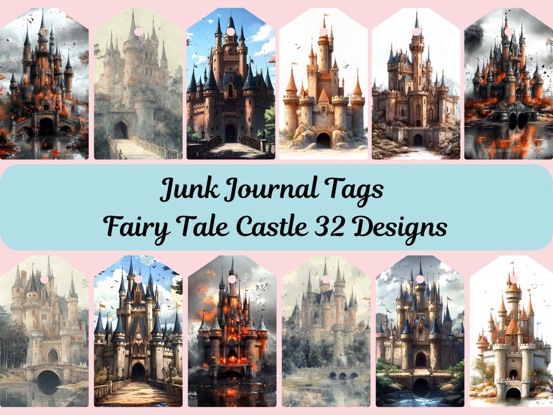 Junk Journal Fairy Tale Castle Tags, Printable Digital Tags, Ephemera ...
