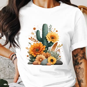 Cactus Flowers PNG Digital Download, Watercolor Desert Plant Art, Printable Succulent Illustration, Ideal for Gardening Mom Shirt