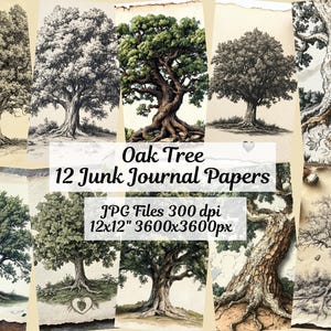 Oak Tree Junk Journal Digital Paper Bark Texture JPG Image Scrapbook Cardmaking 12 Rustic Design Instant Download Commercial Printable Heart