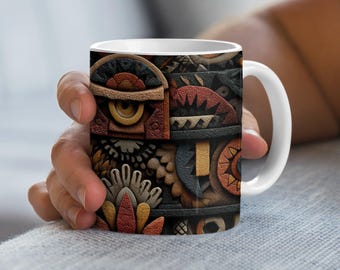 Mayan Azteken-Becherverpackung, Maya-Kunst, 325 ml Tassendesign, Antike Kultur, Kulturbeutel, Dekorative Tassenverpackung, Digitaler Download
