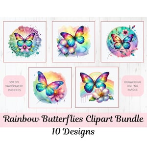 Clipart papillon, Png papillon arc-en-ciel, Png floral, Art papillon fleur, sublimation Png, téléchargement numérique, lot de papillons