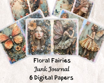 Floral Fairy - Magical Junk Journal Pages - Spring Fairy Graphics - Digital Download - Floral Fairies Junk Journal Pages - Fairy Ephemera