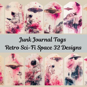 Junk Journal Retro Sci-Fi Space Tags, Printable Digital Tags, Ephemera, Junk Journal Supplies, Gift Tags, ATC Art, Collage Sheets, Download