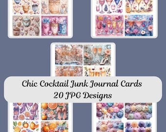 20 Junk Journal Cards, Chic Cocktail Art, JPG Downloads, Digital Collage Supplies, Scrapbooking Embellishments, Vintage Party Designs