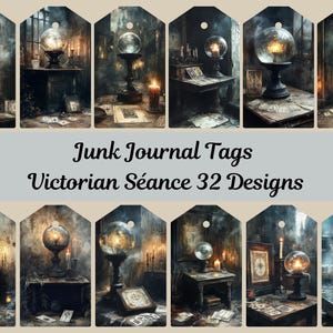 Junk Journal Victorian Séance Tags, Printable Digital Tags, Ephemera, Junk Journal Supplies, Gift Tags, ATC Art, Collage Sheets, Download