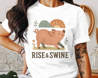 Rise and Swine PNG, Pig Sublimation Design, Farm Animal Design, Funny Pig Clipart, Cute Pig PNG, Digital Download, 300 DPI, 5000x5000