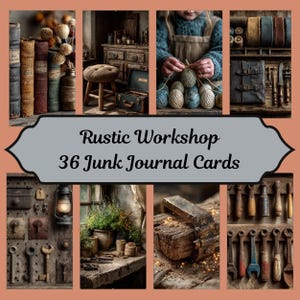 Rustic Workshop Junk Journal Cards, 36 Printable Cards, Vintage Tools and Textures, Masculine Ephemera, Father's Day Gift, Instant Download