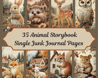 Animal Storybook Junk Journal Pages, 35 Vintage Printable Papers, Digital Download Ephemera for Scrapbooking & Collage Junk Journals