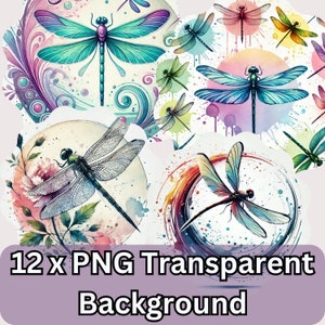 Clipart aquarelle libellule – 12 images PNG pour le scrapbooking, fabrication de cartes, journaux indésirables, téléchargement immédiat, usage commercial