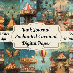 Carnival Junk Journal Paper: Vintage Carousel Designs (Digital Download)