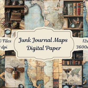 Journal de la jonque nautique papier numérique carte JPG Image scrapbooking fabrication de cartes 12 boussole design téléchargement immédiat usage commercial ancre imprimable