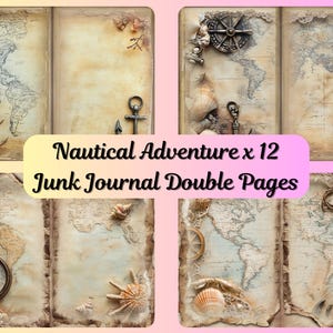Nautisches Abenteuer Junk Journal Doppelseiten JPG Digitale Papiere Scrapbooking, Einladungen Vintage Journals - Kommerzielle Nutzung Sofort Download