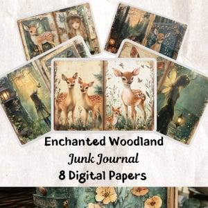 Enchanted Woodland Junk Journal Pages, Printable Deer Designs, Fantasy Scrapbook, Digital Download