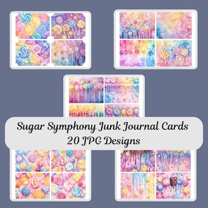 Candy-Inspired Journal Pages, Colorful Confection Cards, Watercolor Designs, Scrapbooking Ephemera, Printable JPG Downloads